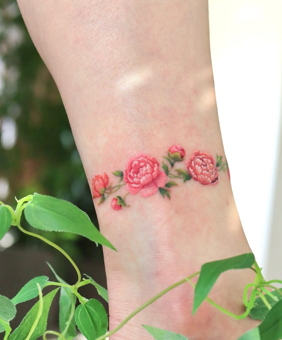 Stunning pink floral design around the ankle