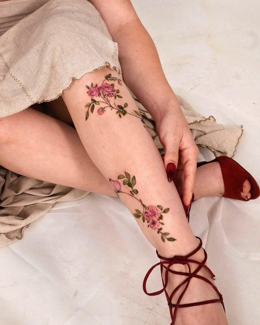 Delicate floral ankle tattoos for a charming look