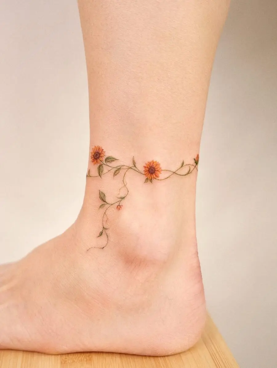 Delicate floral design wrapping around the ankle
