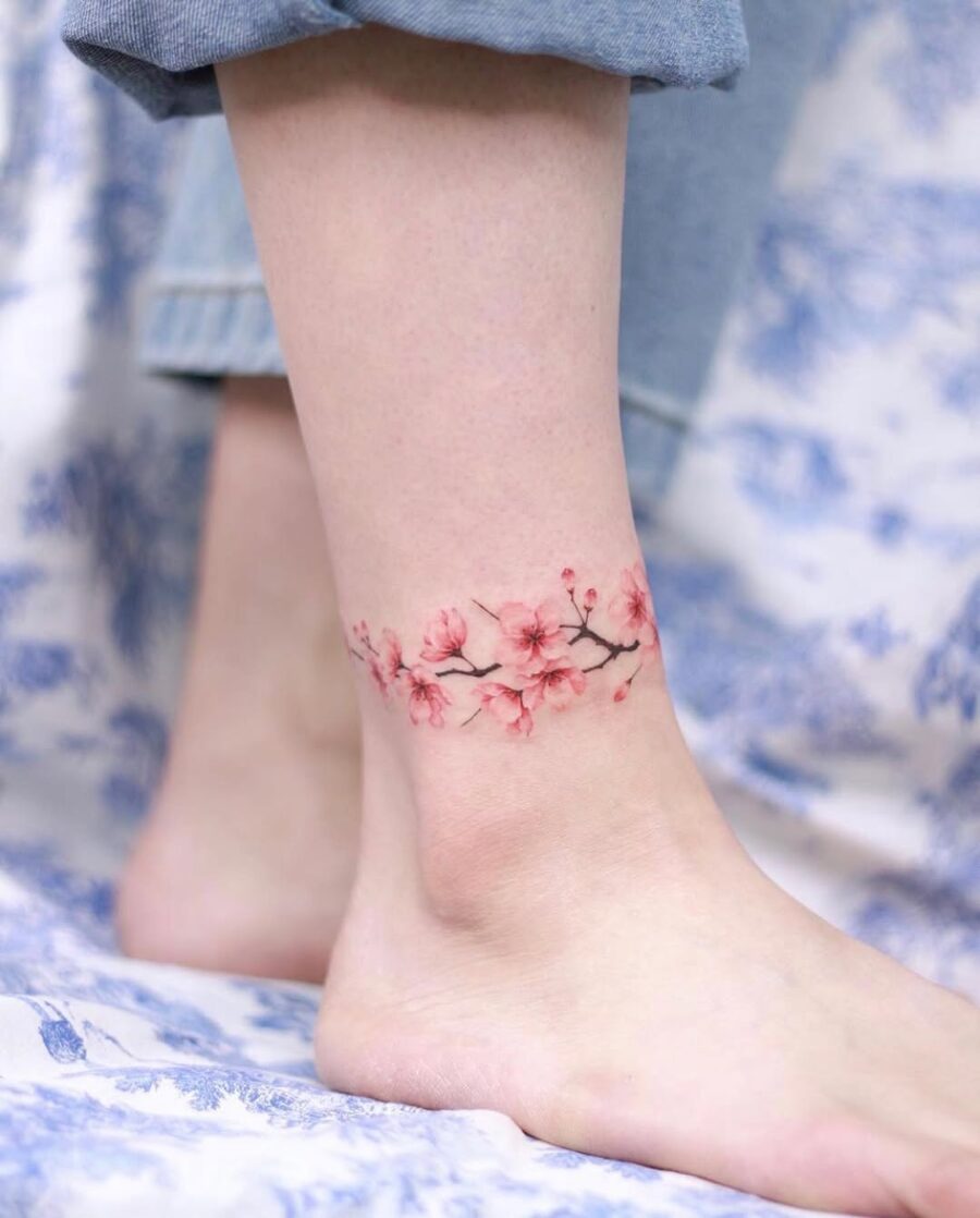 Elegant pink blossoms wrapping around the ankle