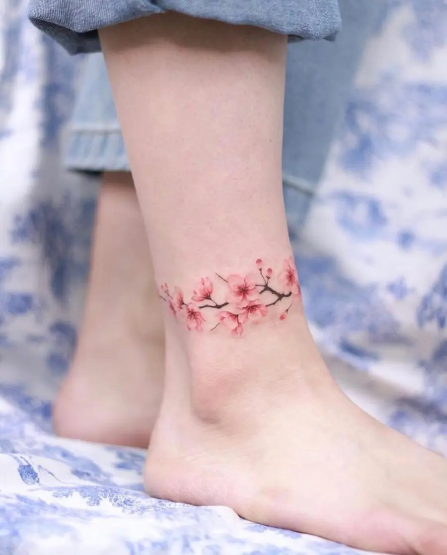 Elegant pink blossoms wrapping around the ankle