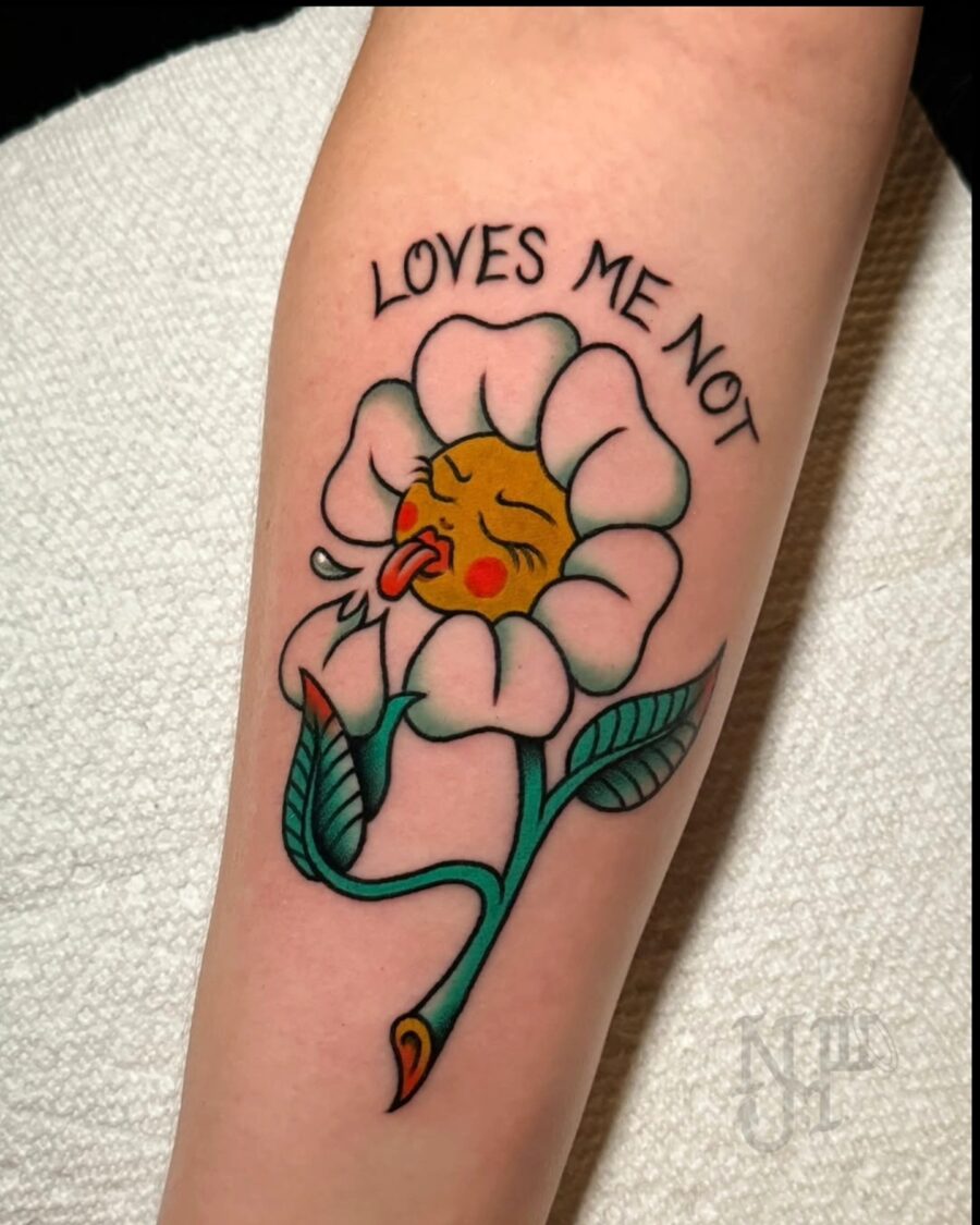 Charming floral tattoo with playful expression