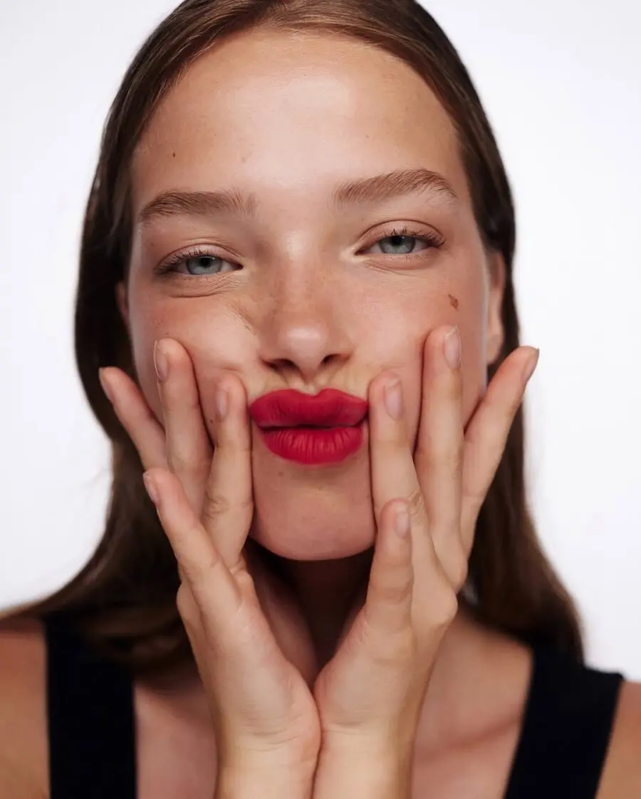 Bold red lips with minimal makeup