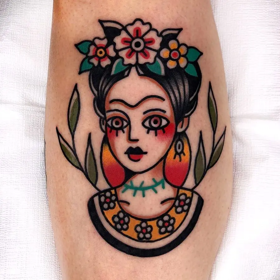 Vibrant Frida Kahlo Inspired Tattoo Design