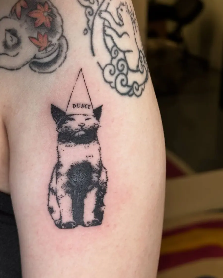 Witty Cat Tattoo with Dunce Cap