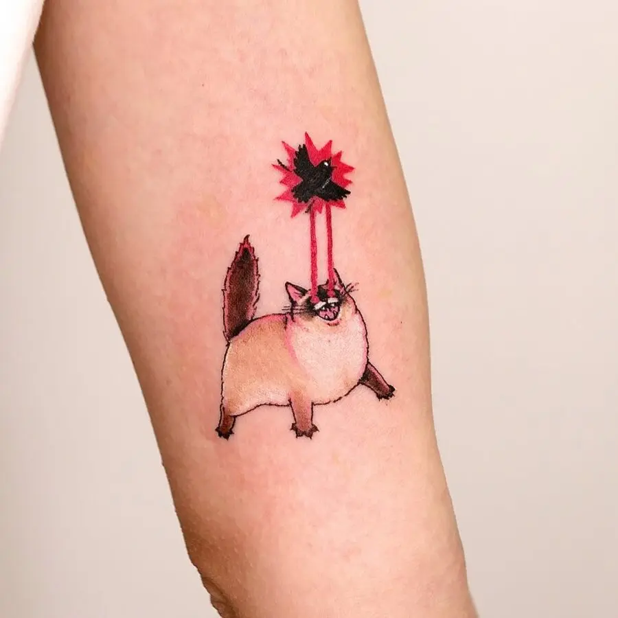 Hilarious cat tattoo with laser vision