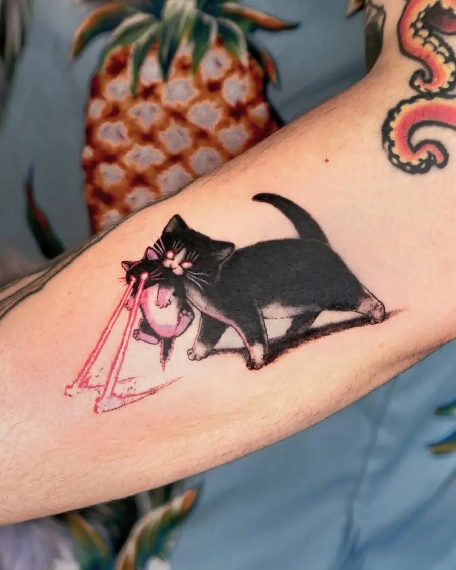 A cat with a hilarious laser twist.