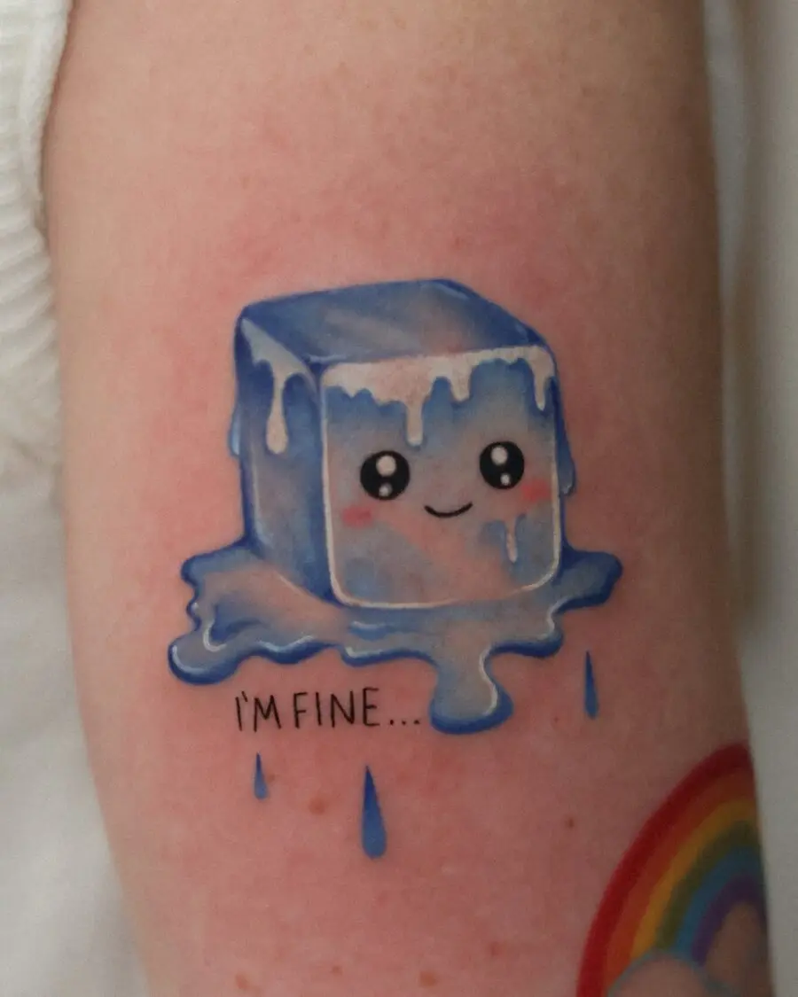 Adorable melting ice cube tattoo with humor