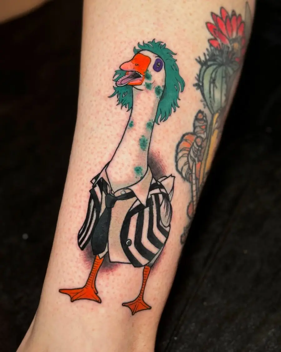 Quirky Dapper Goose Tattoo with Personality
