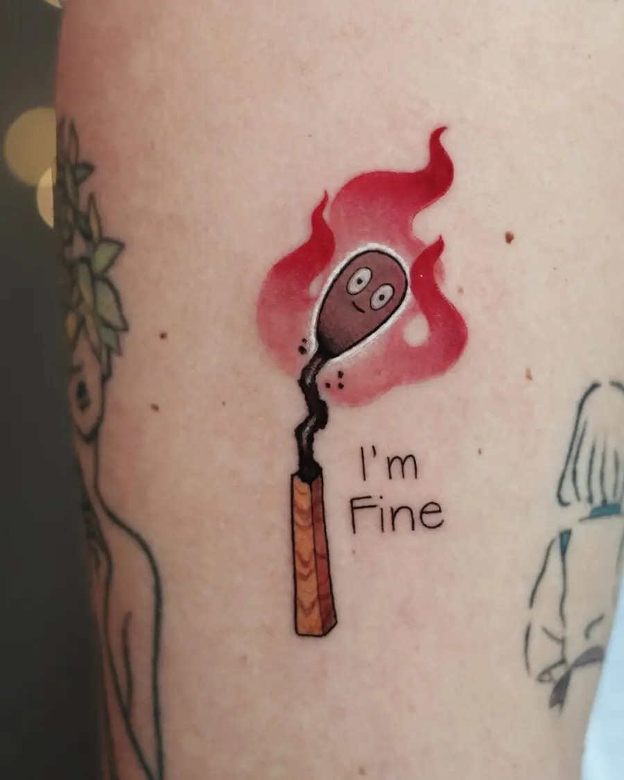 Cute matchstick tattoo with a humorous twist