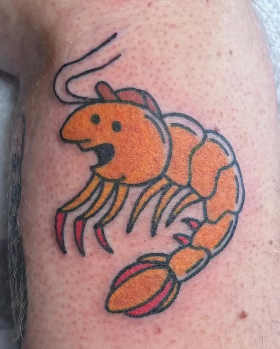 Playful shrimp tattoo brings joy and laughter