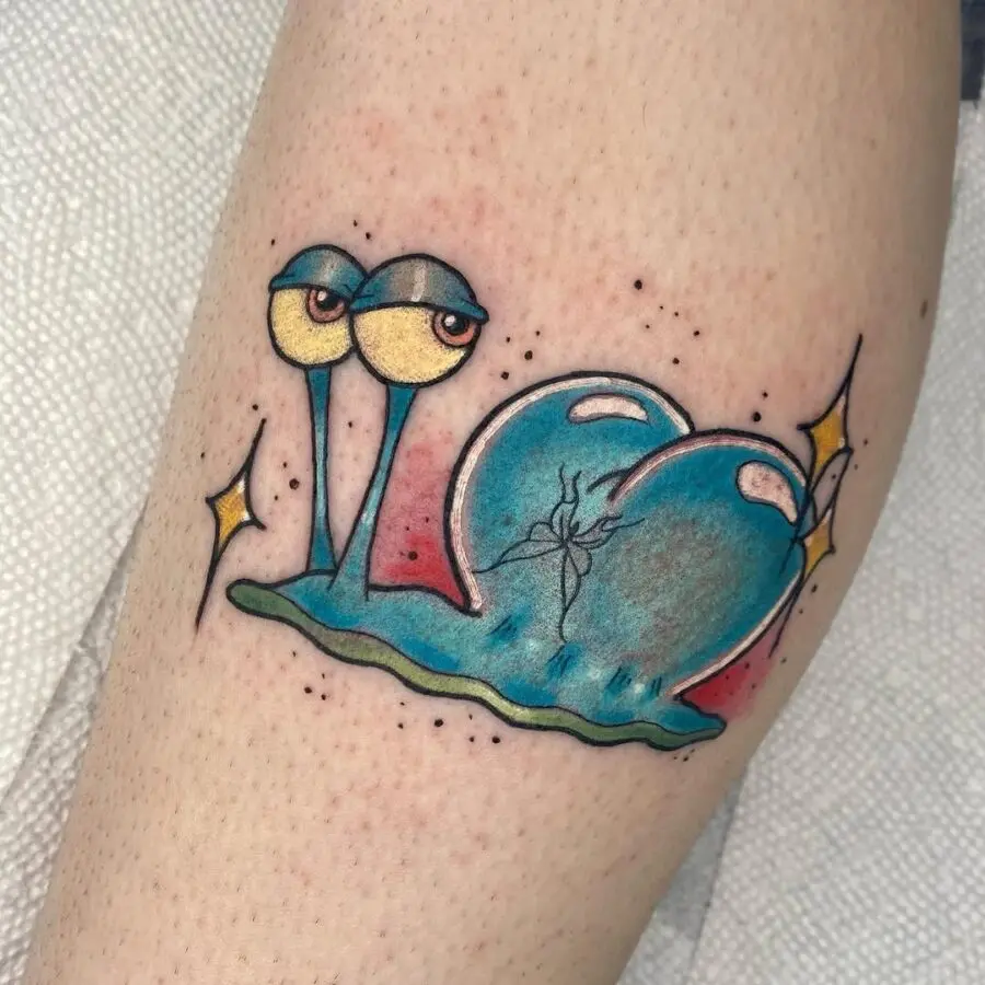 Playful snail tattoo with a heart motif