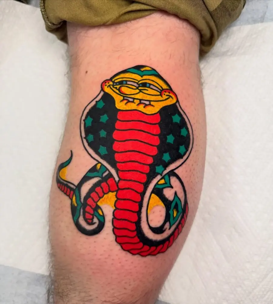 Colorful snake tattoo with a playful twist