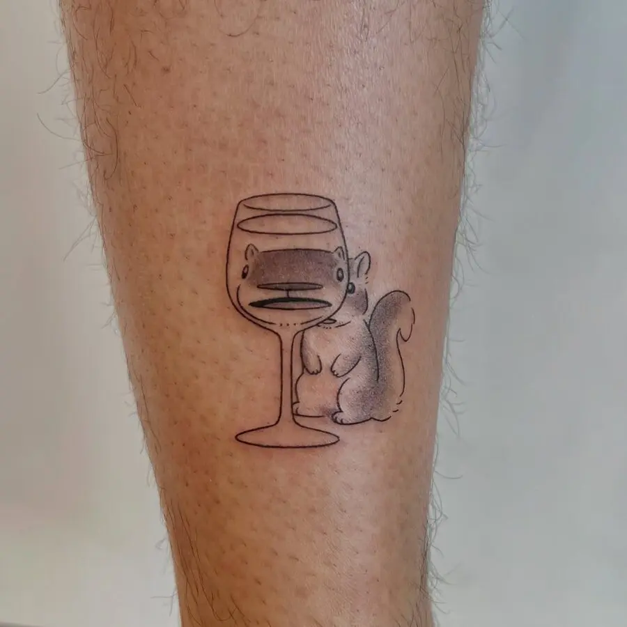 Whimsical squirrel enjoying a drink