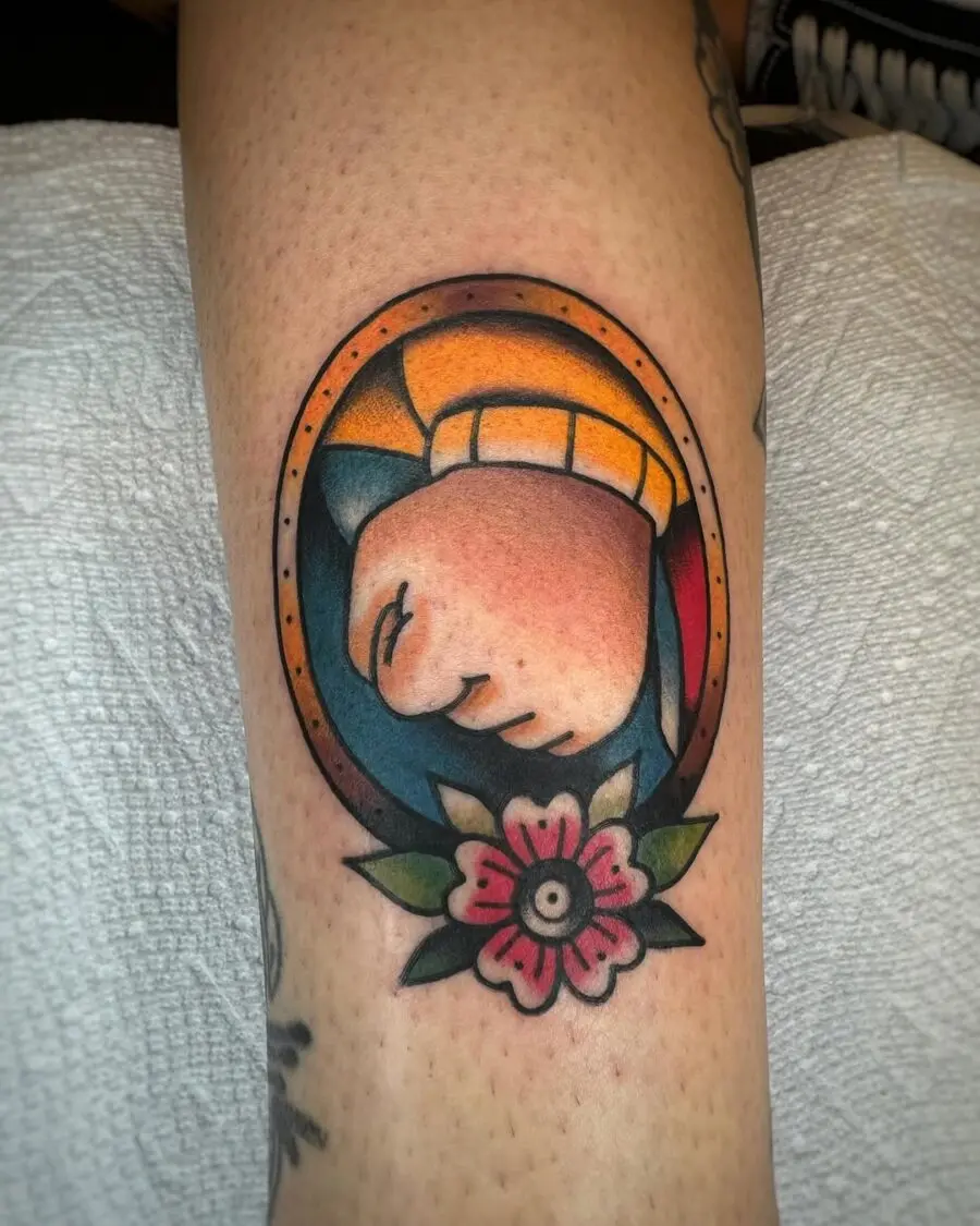 A cheeky fist surrounded by vibrant florals