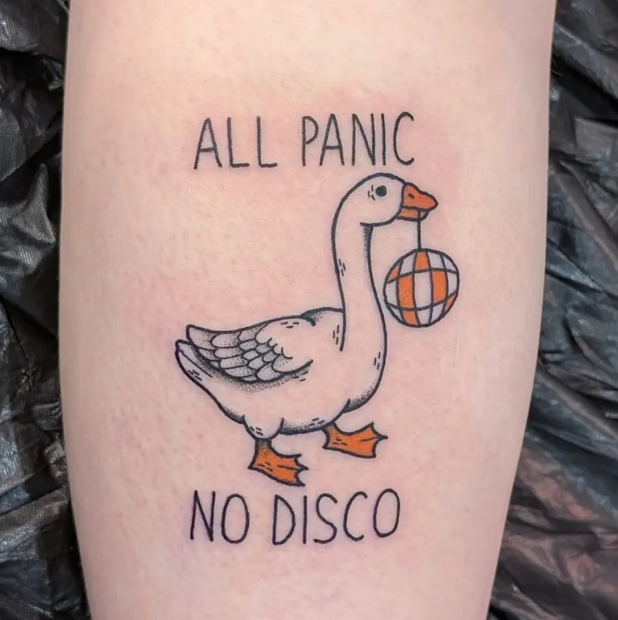 Whimsical Goose Tattoo: All Panic, No Disco