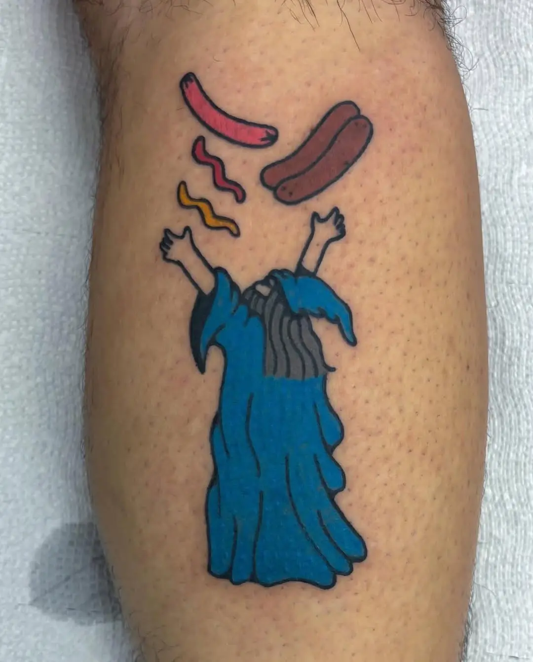 A whimsical ghost juggles tasty hotdogs