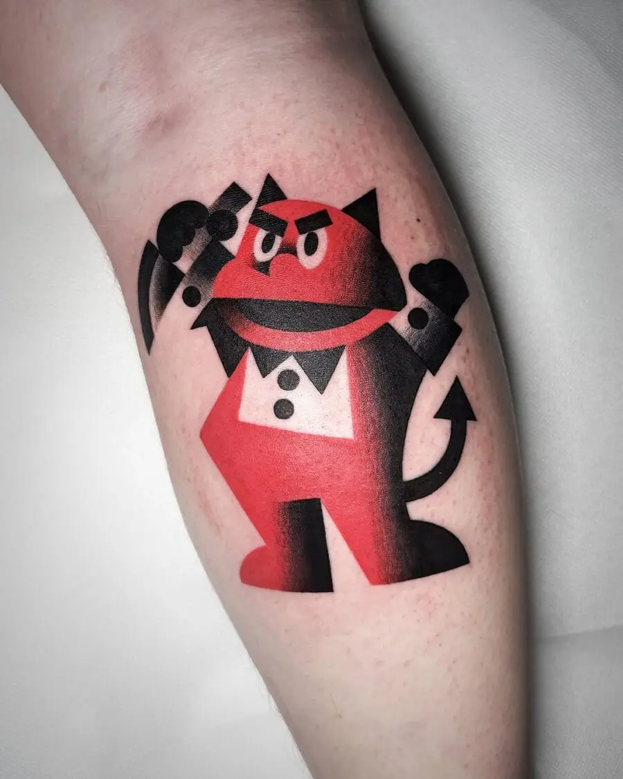 Quirky red devil tattoo for humor-loving fans