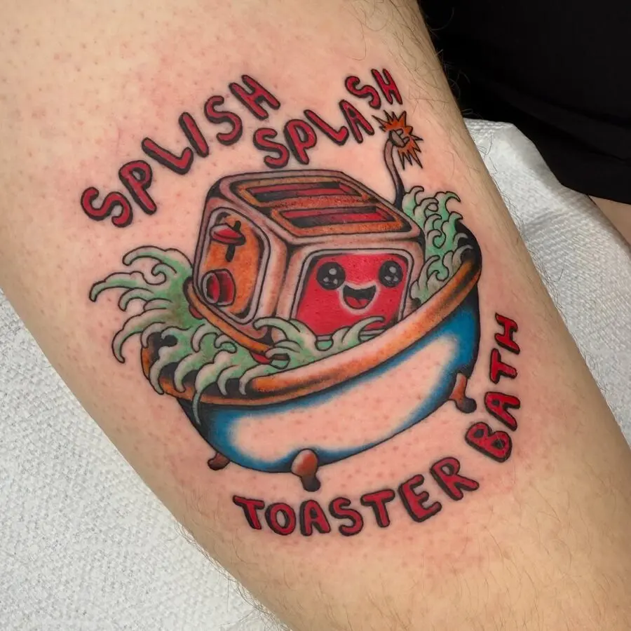 Whimsical toaster enjoying a bubbly bath