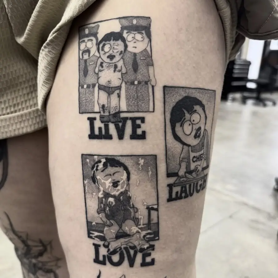 Quirky tattoo trio: Live, Laugh, Love