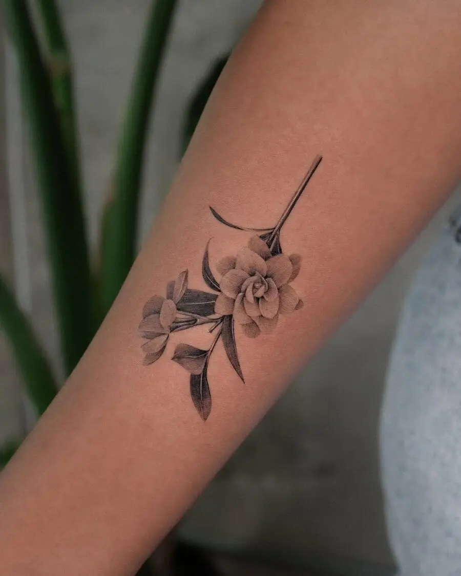 Elegant gardenia tattoo with soft floral tones