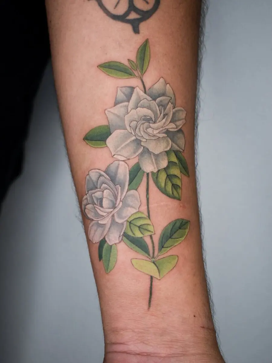 Elegant Gardenia Tattoos on Forearm
