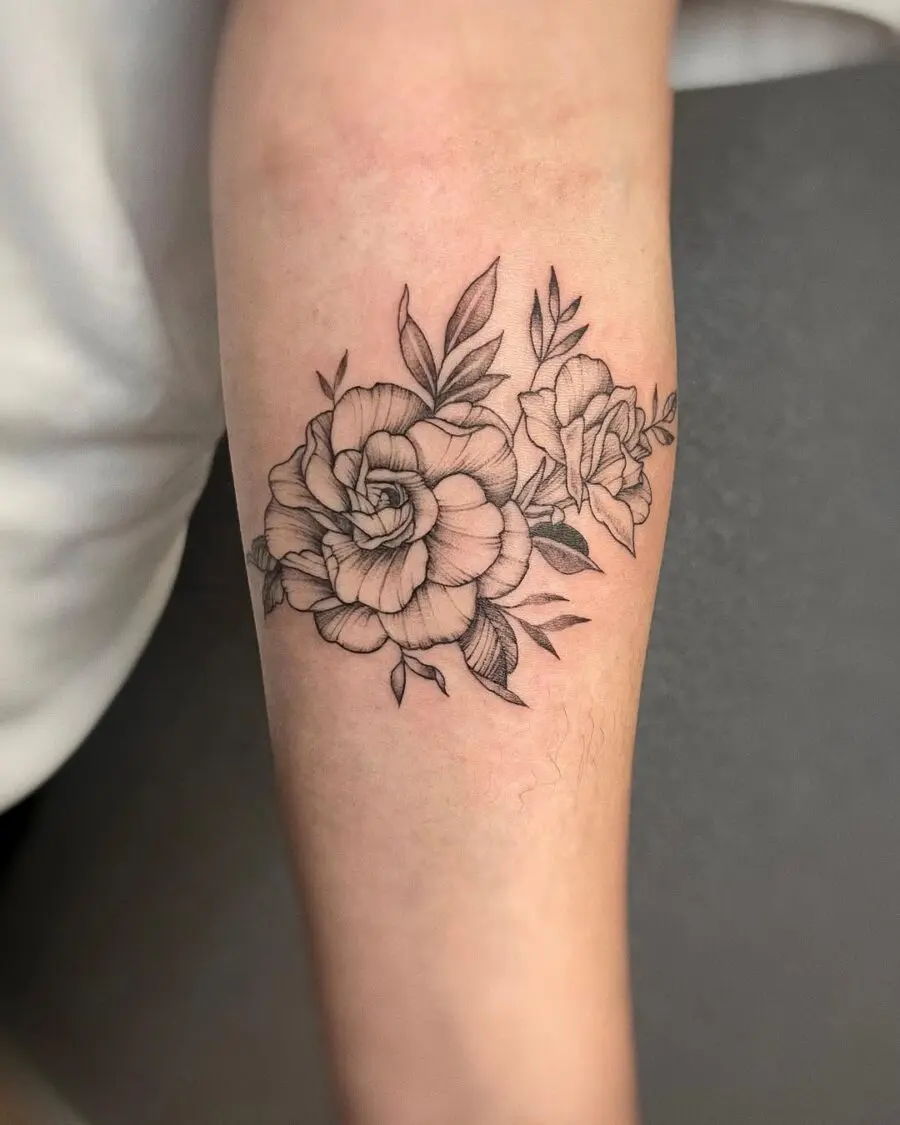 Stunning Black Ink Gardenia Floral Tattoo