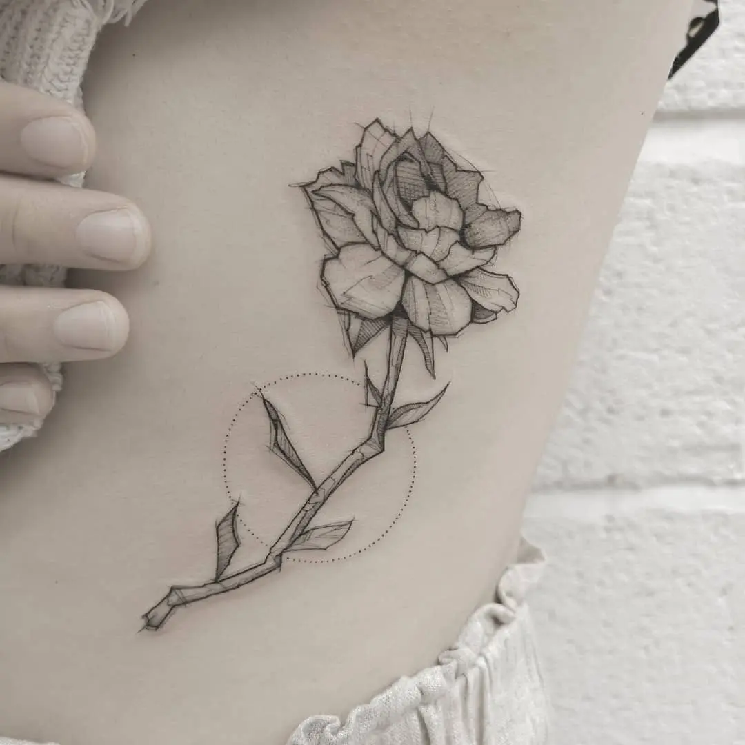 Elegant black line gardenia tattoo design