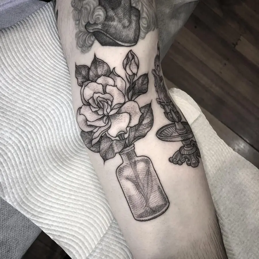 Stunning gardenia tattoo with intricate details