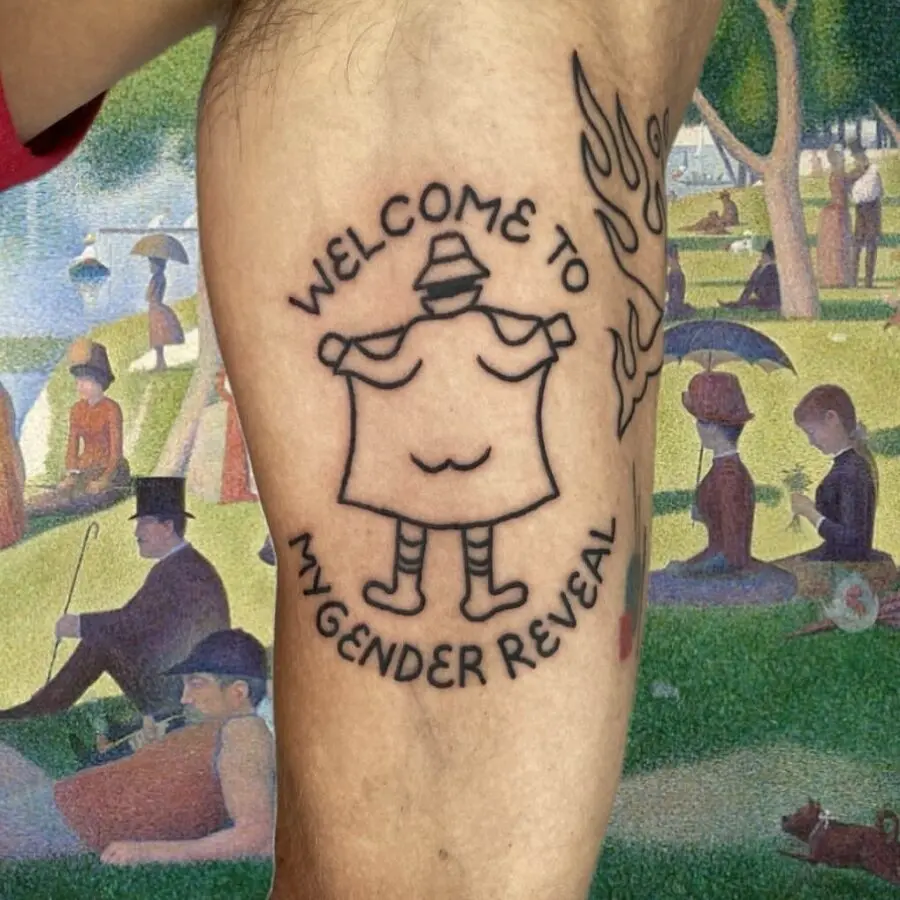 Humorous take on a gender reveal tattoo