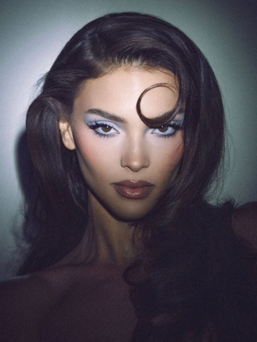 Glamorous frosted eyes and soft lips