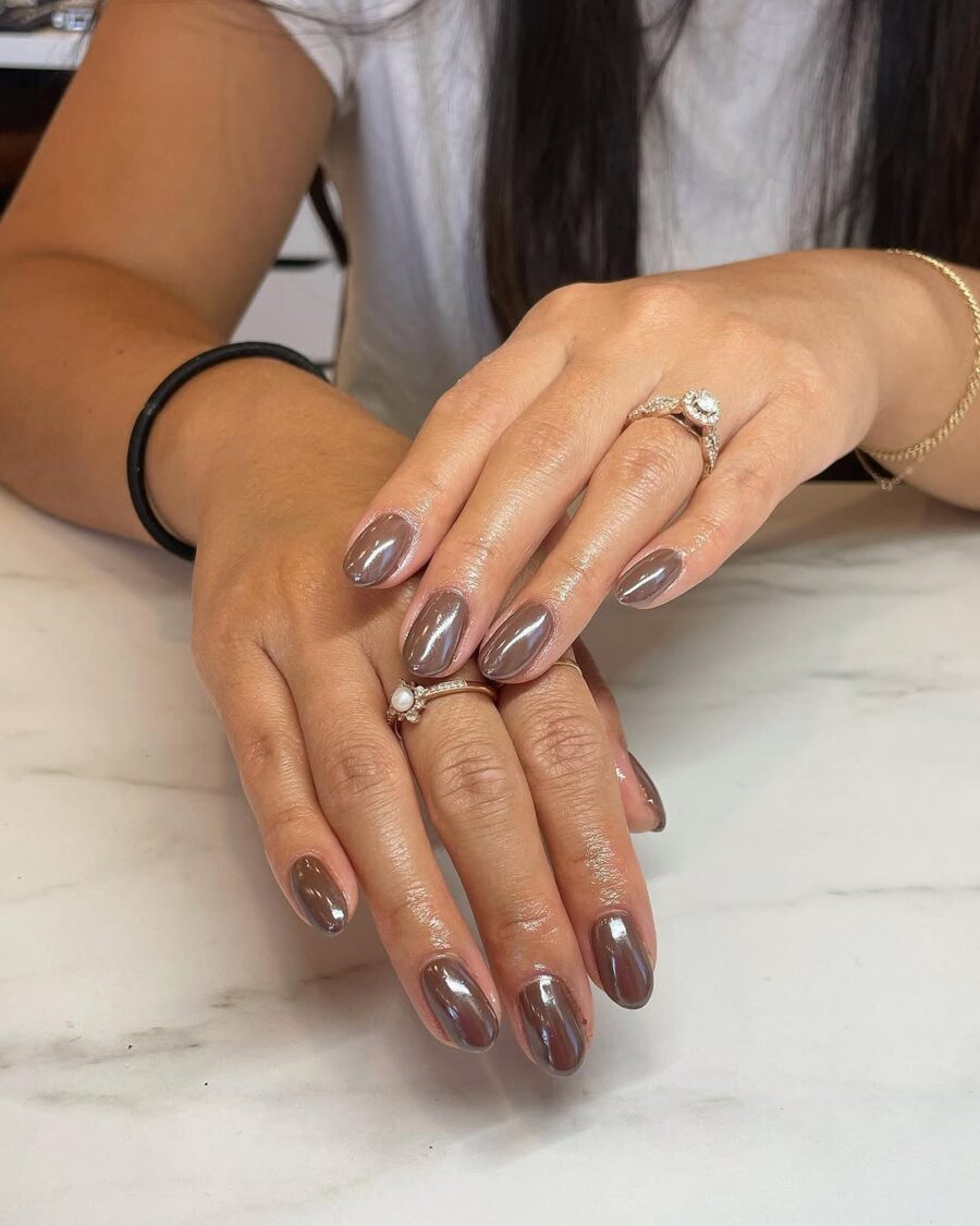 Chic brown glazed donut nail design