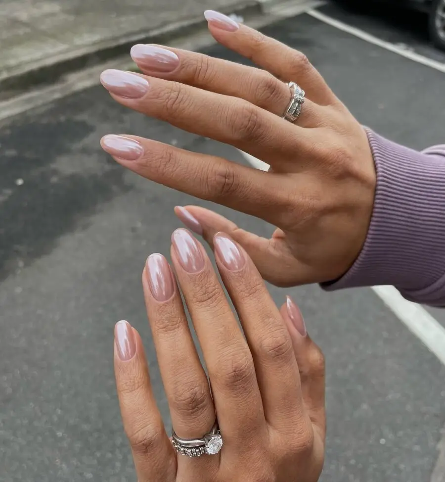 Elegant and glossy glazed donut nail design