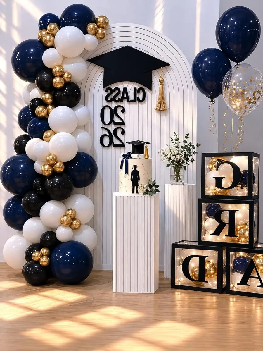 Elegant balloon arch for graduation celebration