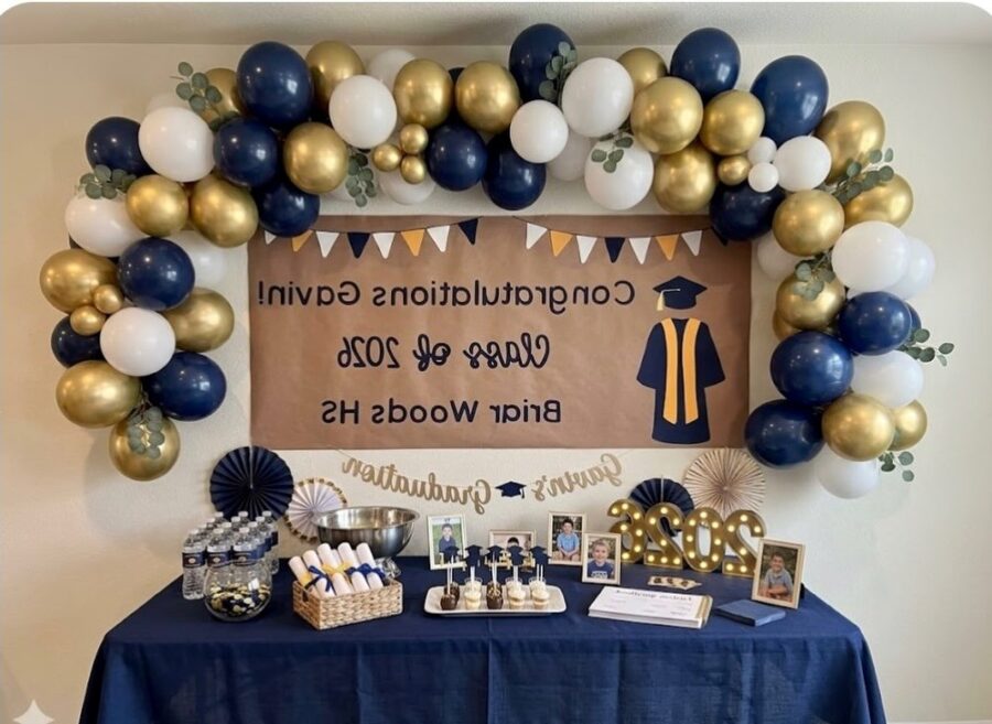 Festive balloon arch with graduation theme
