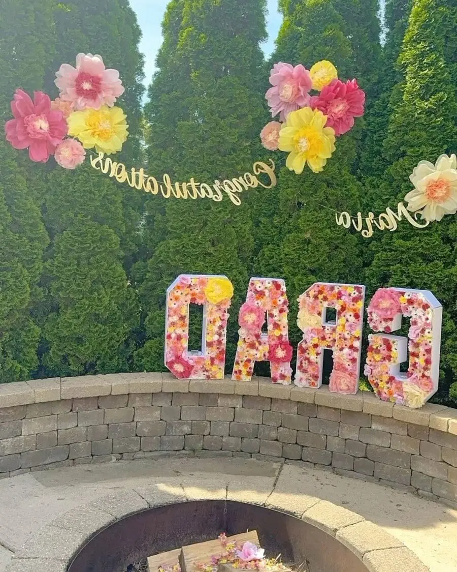 Vibrant floral decor for a graduation celebration