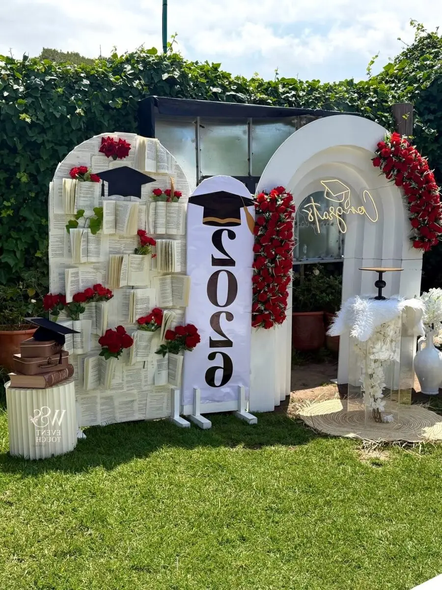 Elegant graduation decor with floral accents