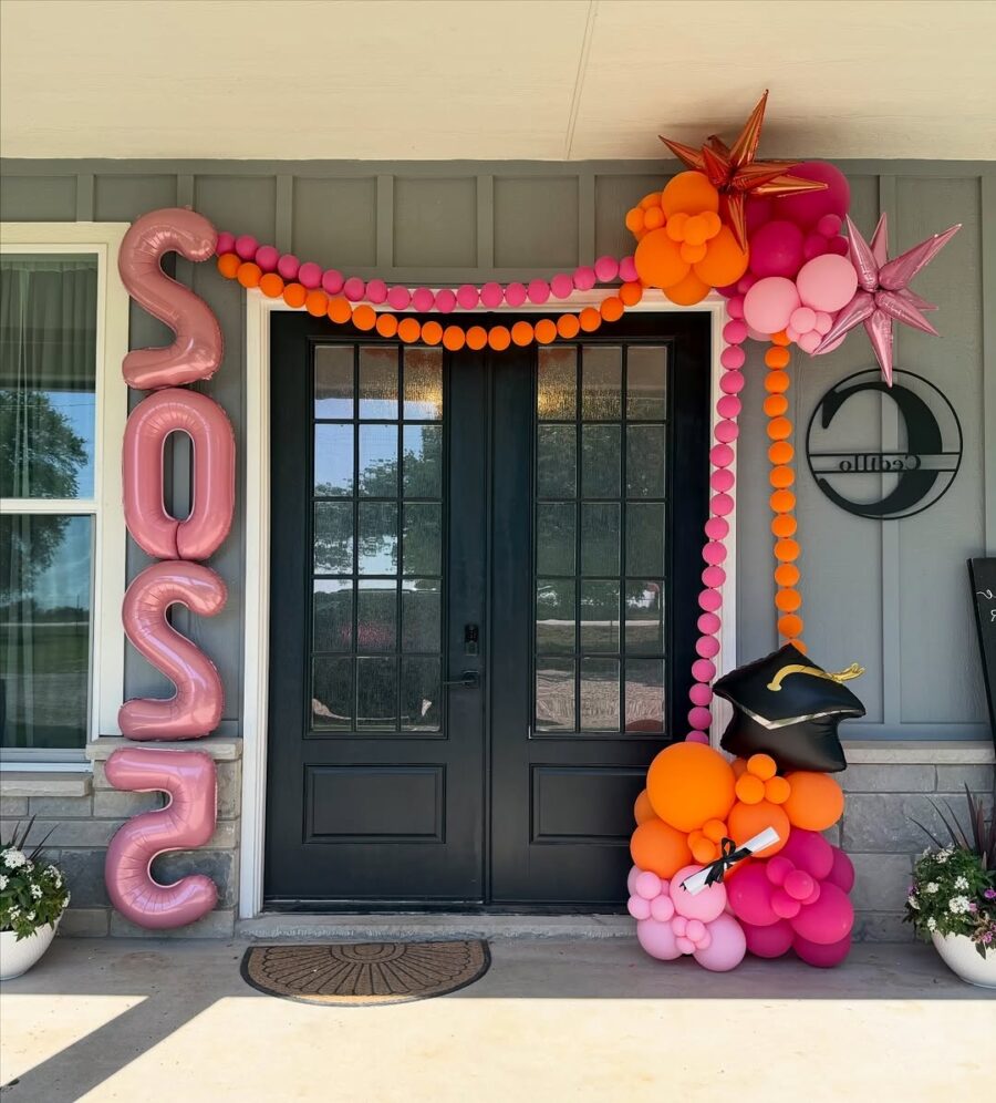 Festive balloon arch for graduation entrance