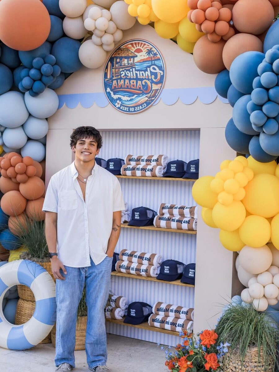 Vibrant balloon backdrop with themed decor