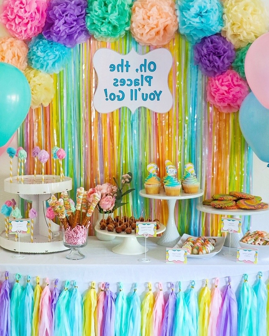Vibrant decor with colorful paper pom poms