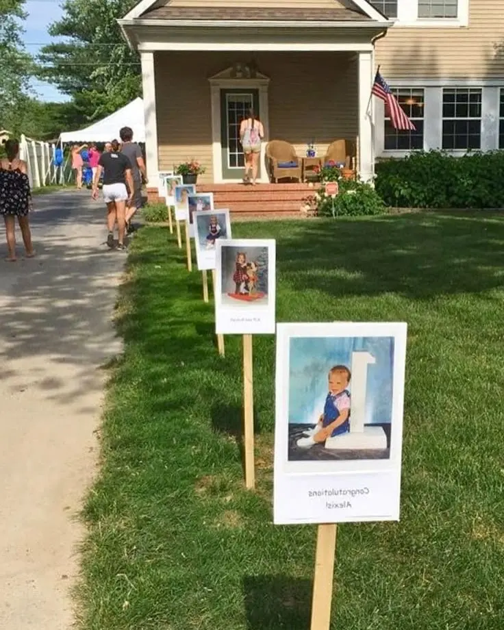 Charming photo display for a graduation party