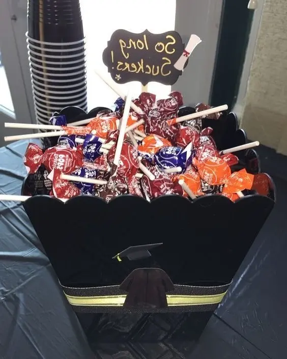 Colorful candy display for festive graduation celebration