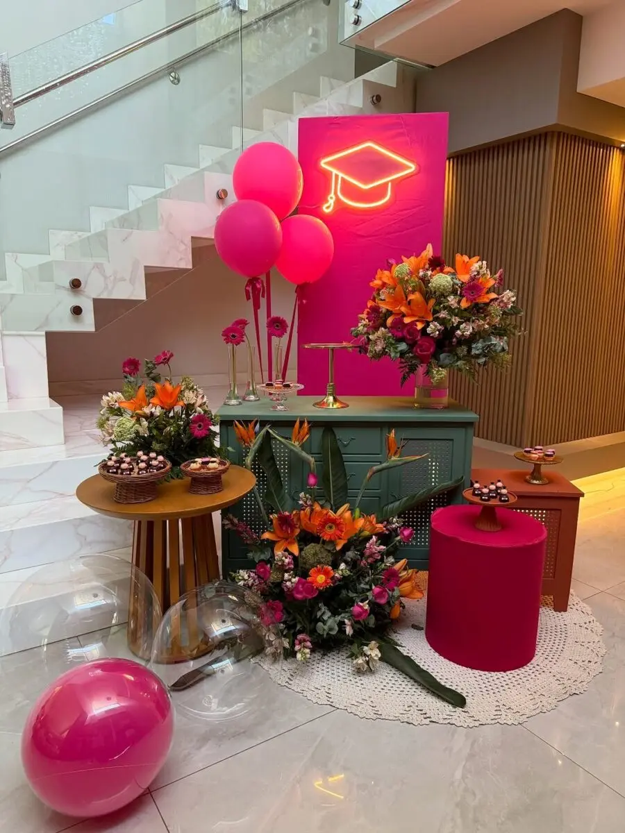 Vibrant floral decor for a graduation celebration