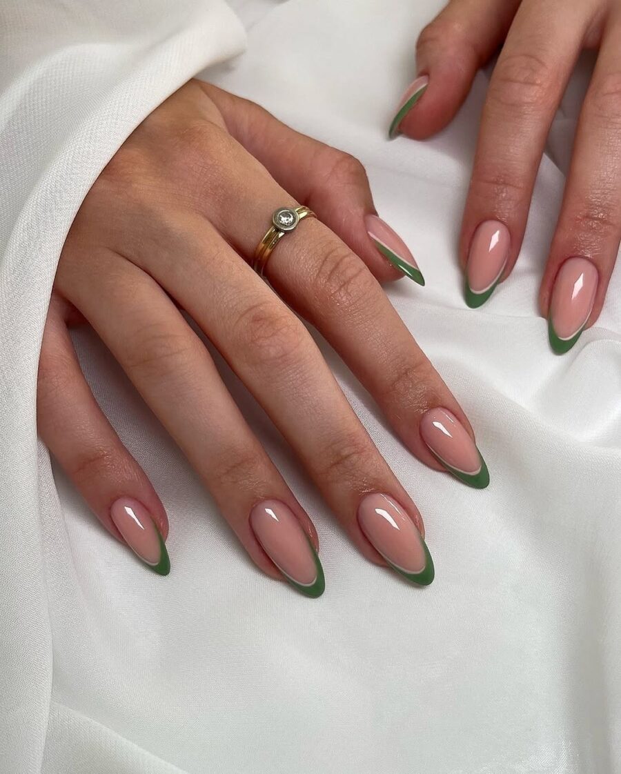 Chic green French tip manicure for stylish vibes
