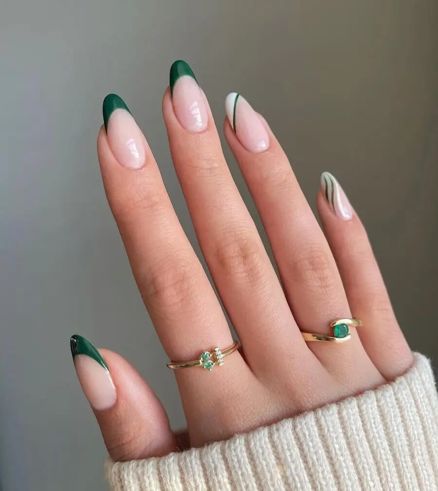 Chic green French tips with playful designs