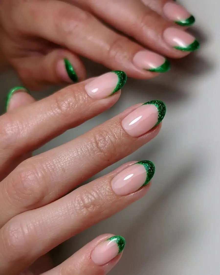 Chic and Sparkly Green French Tips