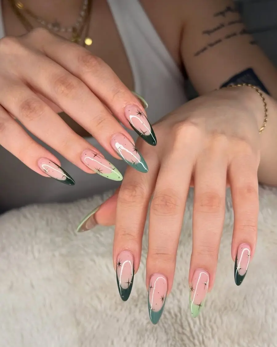 Chic and modern green French tip nails