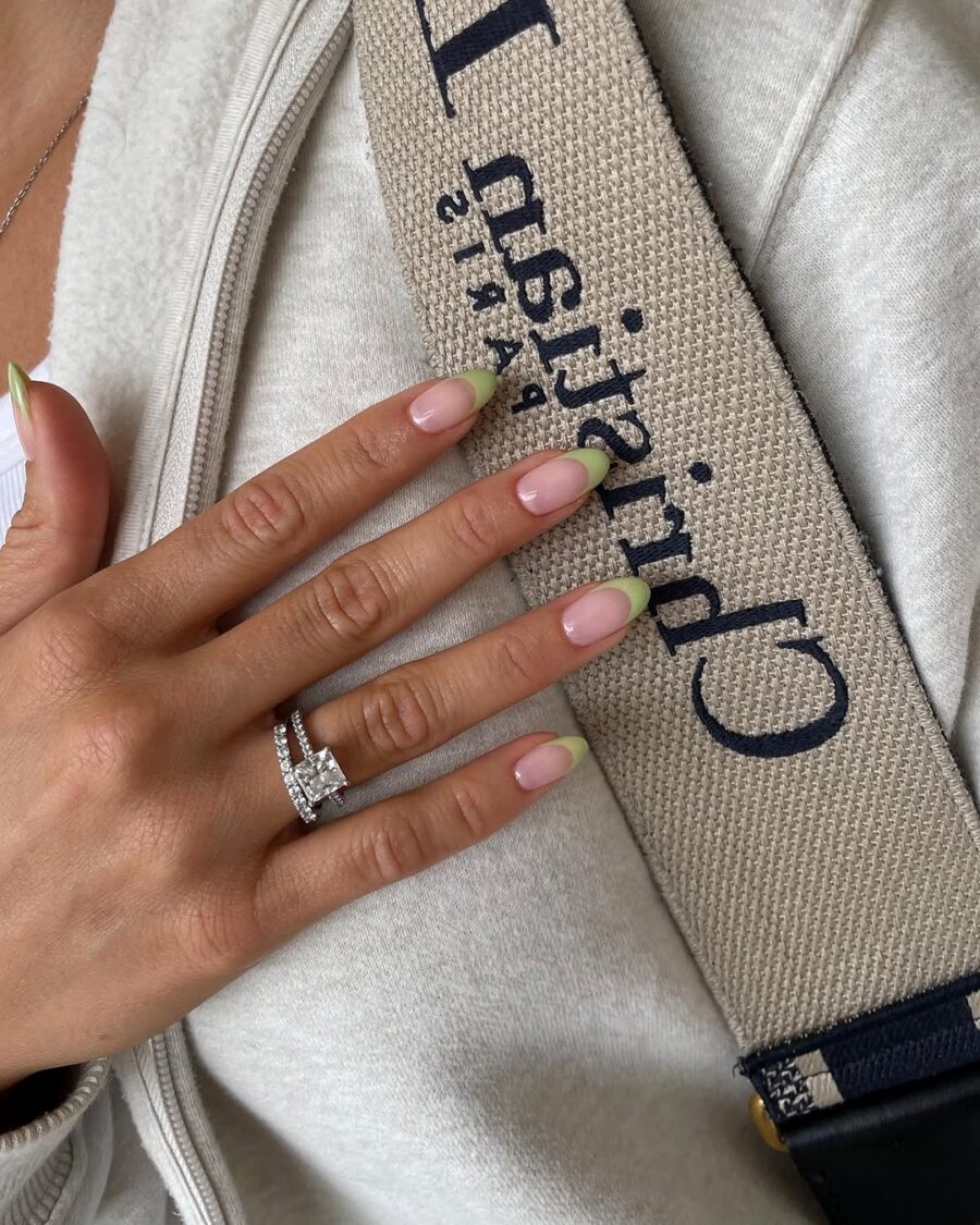 Chic green French tips for a fresh look