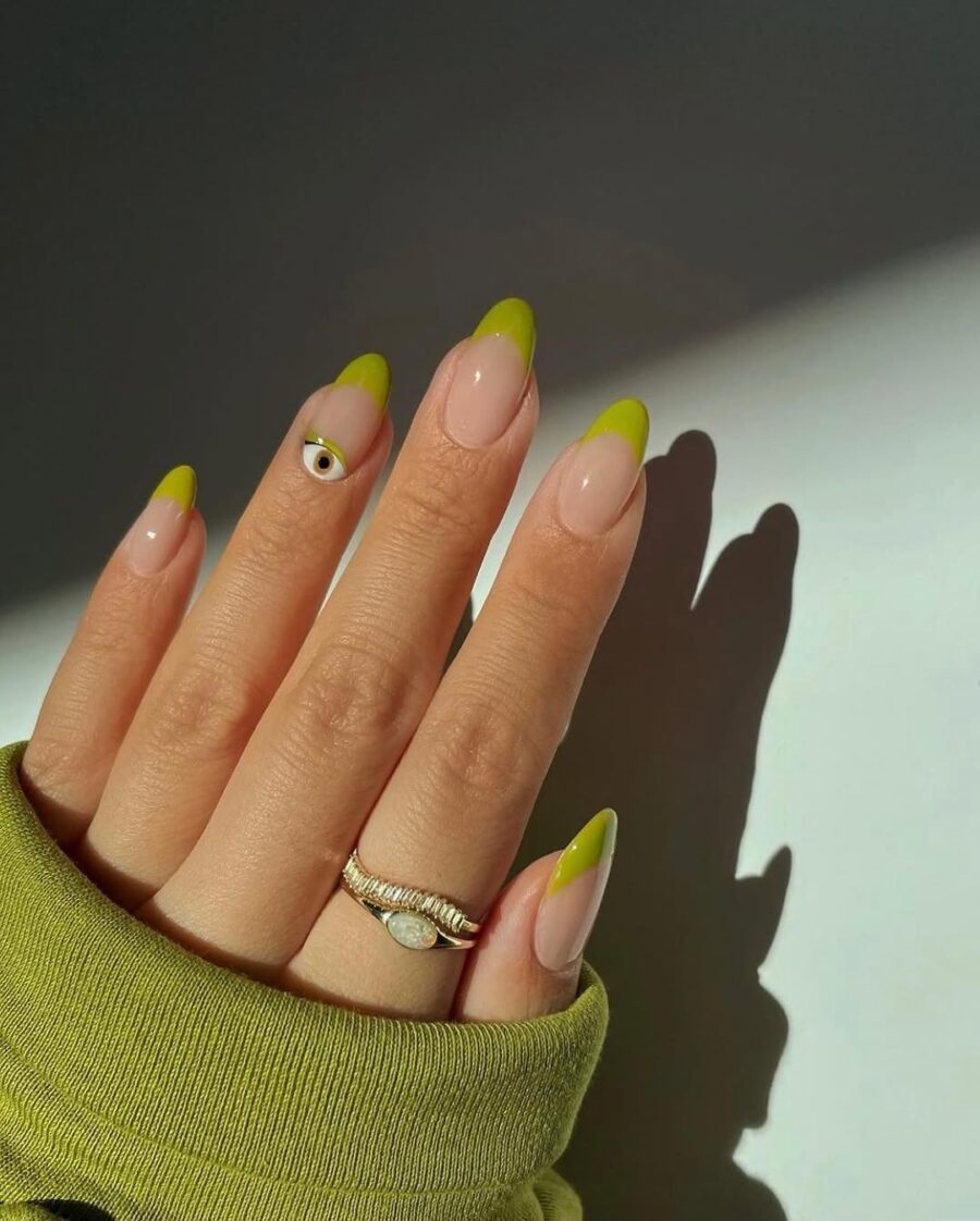 Chic Green French Tips with Unique Detail