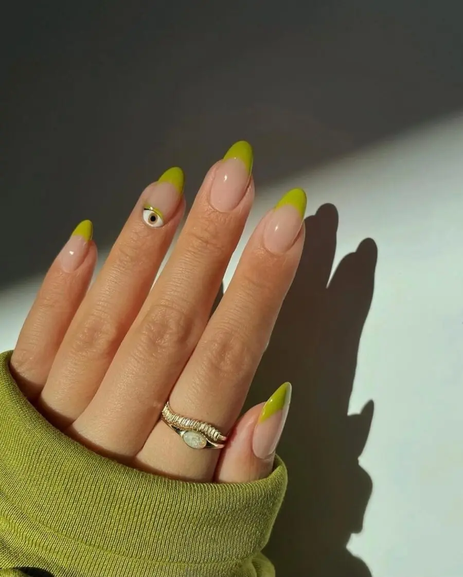 Chic Green French Tips with Unique Detail